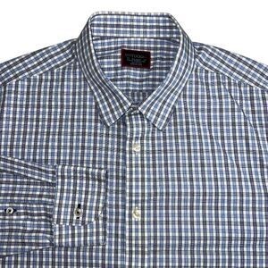 UNTUCKit XL Blue and White Plaid Cotton Shirt Long Sleeve Button Up